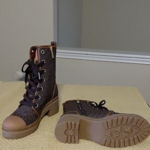 Michael Kors Brown Logo Lace-Up Combat Boots